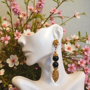 Elegant Gold and Black Drop Earrings